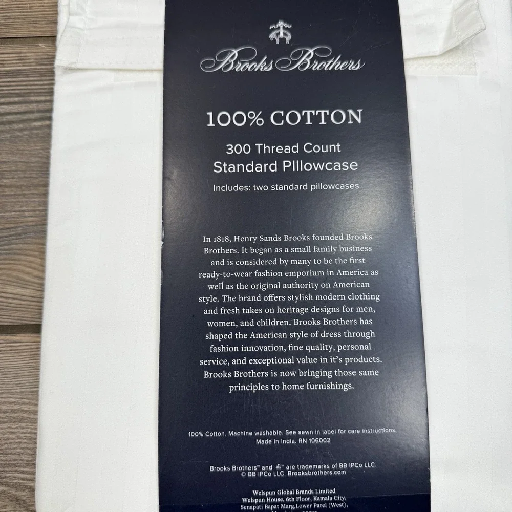 Brooks Brothers 300 TC Sateen Shadow Stripe Pillowcases White Standard Queen NWT